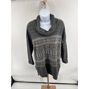 Natural Reflections Cowl Neck Nordic Print Pullover Sweater Size M Gray